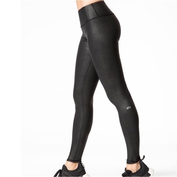 Alo Yoga High Waist Airbrush Legging Crackled Performance Leather Black XS - Picture 1 of 8